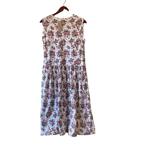 NWT Womens Floral Midi Dress White Pink V-Neck Sleeveless Large cottagcore - Picture 3 of 5